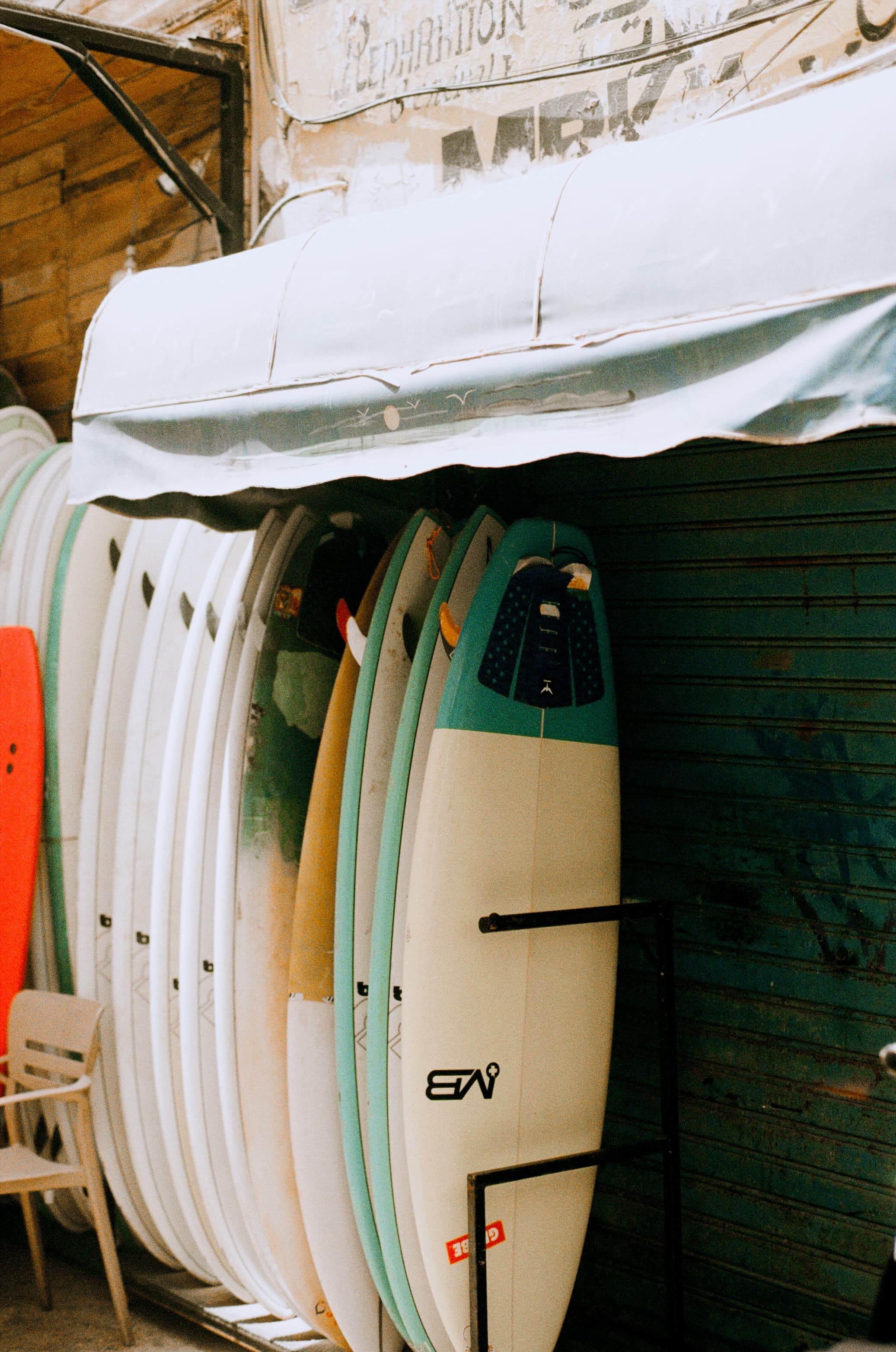 Surfboard row, awning shade
