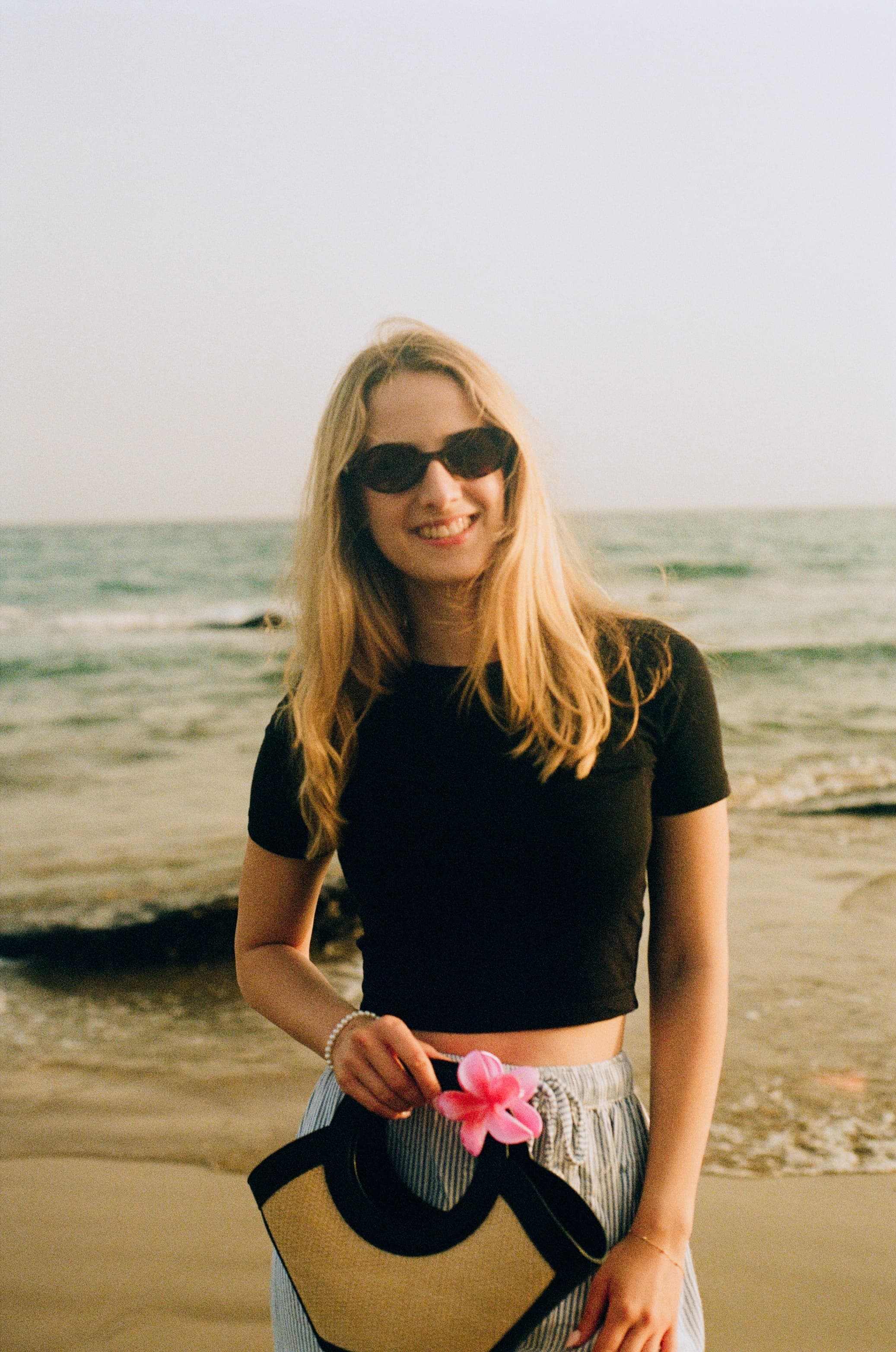 Beach portrait, pink bloom